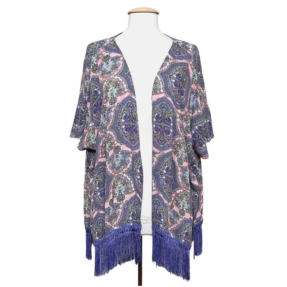 Vintage Victorias Secret Womens Top S Purple Paisley Fringe Open Kimono Cover Up